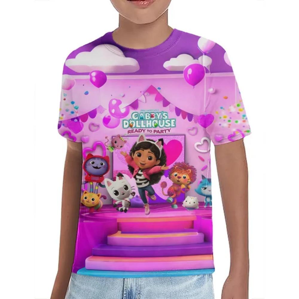 Gabby Dollhouse TV series 3D Printing children T-shirt High Quality Comic Kids Summer Boys/girls O-neck Comfortable Soft Tees  3D Printed Anime TOPS