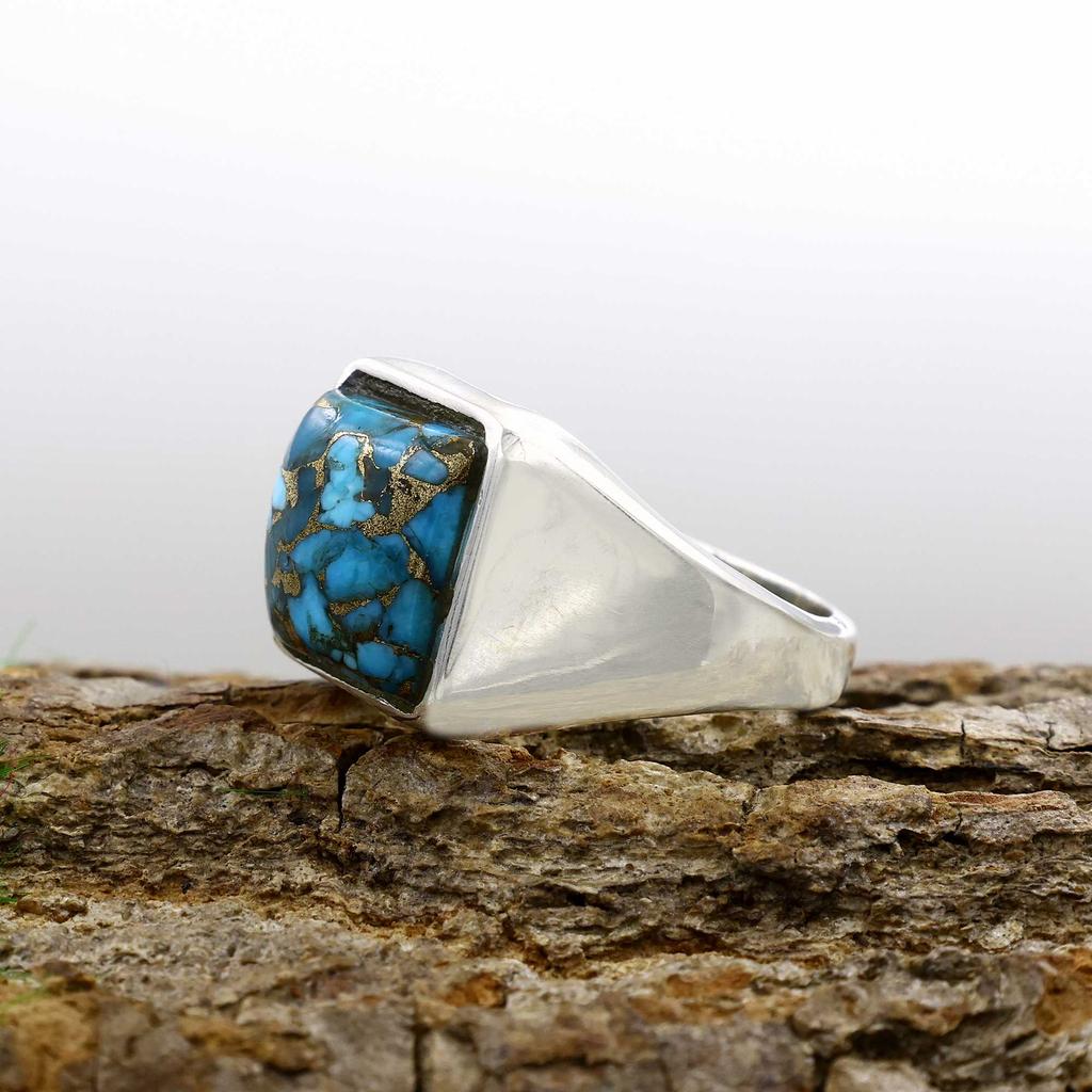 Blue Copper Turquoise Gemstone Ring, Solid 925 Sterling Silver Ring, Birthstone Ring, Anniversary Ring, Mens Ring