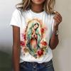 Virgin Mary Pattern T-Shirt For Women Sacred Christianity 3D Print T Shirts Summer Fashion Street Tees Short Sleeves O-Neck Tops