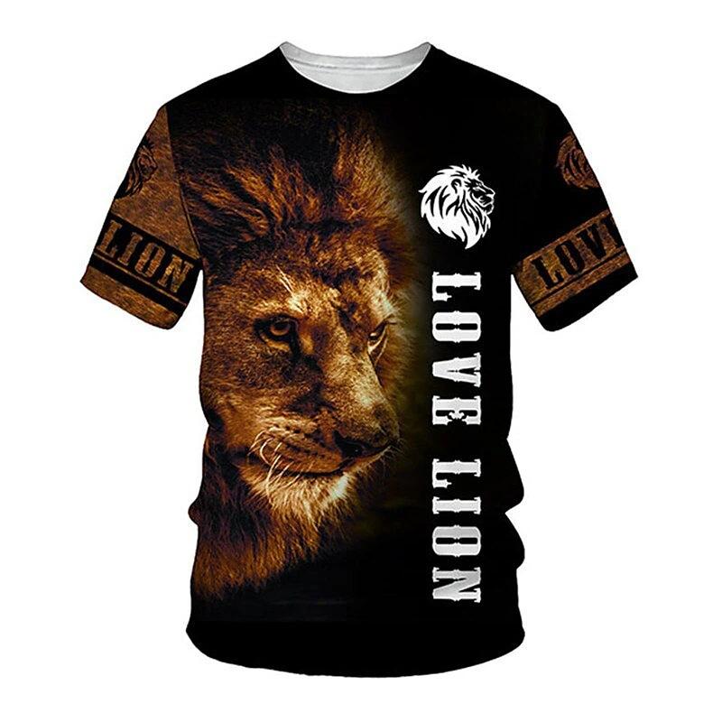 2023 Summer Men's T-shirt 3D Digital Printing Round Neck Street Creative Lion Pattern Short-sleeved Casual Sports T-shirt