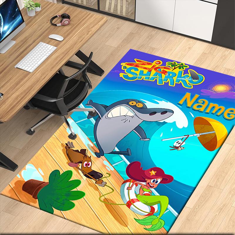 Custom Name Zig Sharko Printed Carpet Rug For Office Chair Living Room Bedroom Kitchen Room Decor Gifts