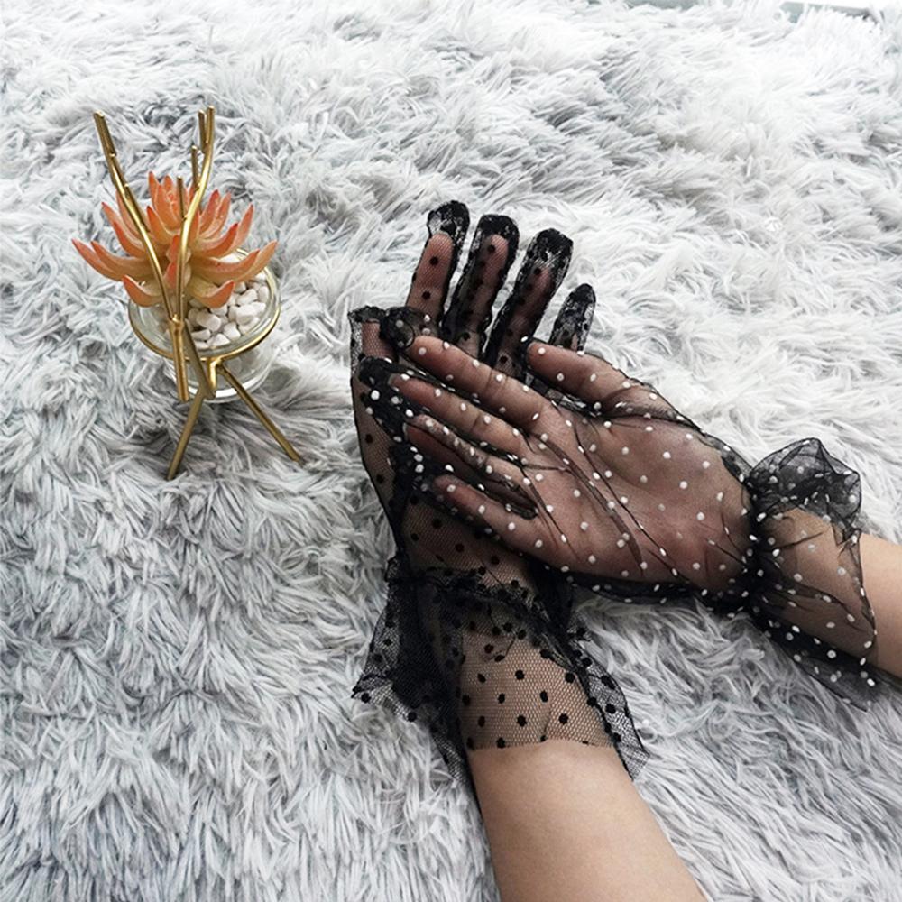 Осенняя Свадьба Перчатки на Пальцы с Оборками Солнцезащитные Эластичные в Пятнышко Кружевные Митенки Перчатки в Пятнышко Тюлевые Перчатки