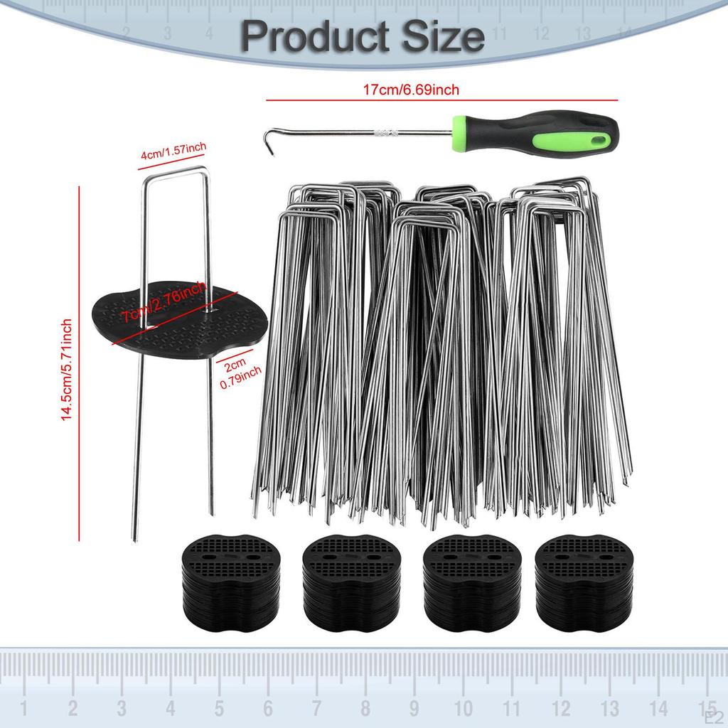 50x U Shaped Garden Stakes Ground Spikes with Pick Hook Strong Lawn Staples Pins for Fence