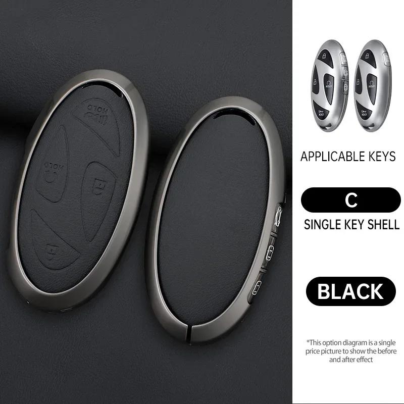 Interior Mouldings Car Zinc Leather Remote Key Case Cover Holder For Hyundai Ionic 6 Grandeur GN7 Kona Ev New Grand Prix 5/7Butt