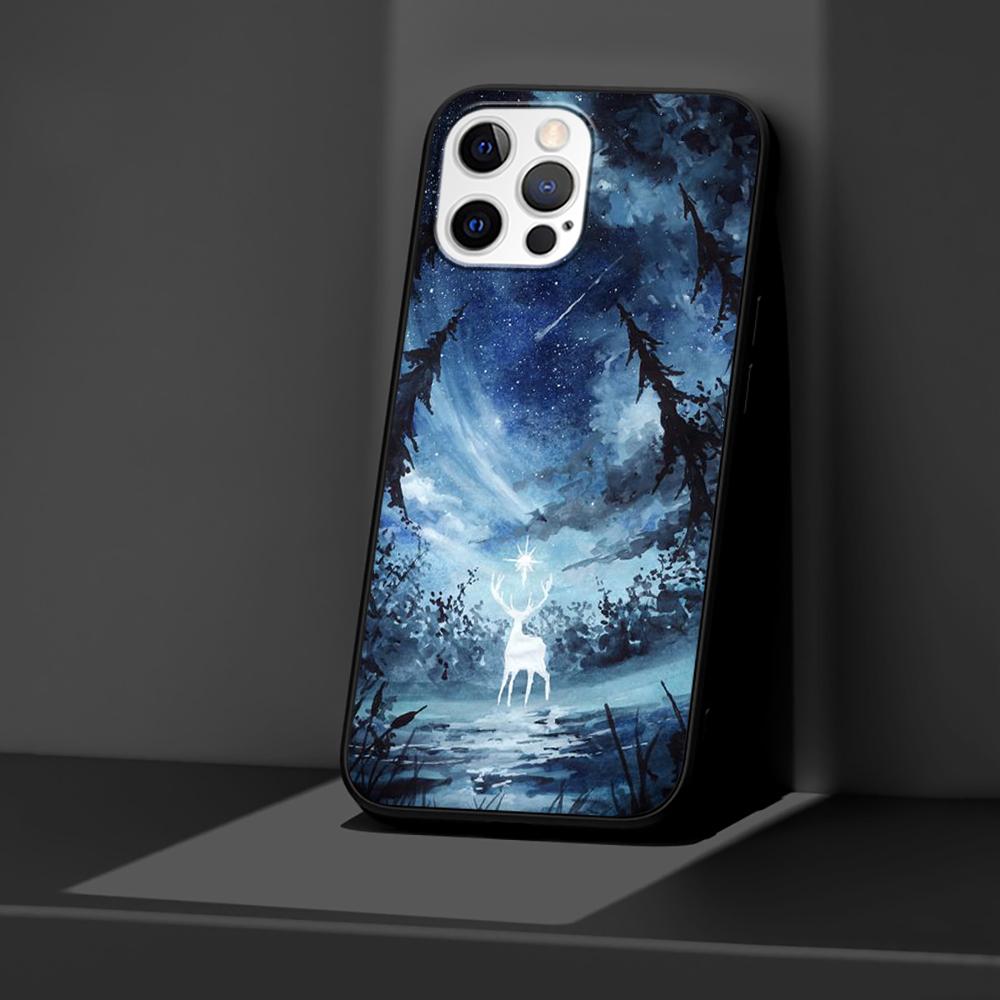 Черный чехол для iPhone 14 11 13 Pro Max 12 Mini XR 7 8 Plus SE 2020 XS 6 6S + чехол, мягкая сумка для мобильного телефона, чехол с изображением оленя, художественный постер