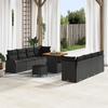 11-piece Garden Sofa Set with Black Poly Rattan Acacia Cushions, 2-seater Sofa with Storage and Black Cushions 3364314