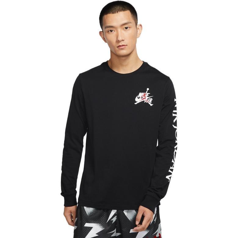 Men's Air Jordan Logo Printing Round Neck Long Sleeves Black T-Shirt DN1447-010