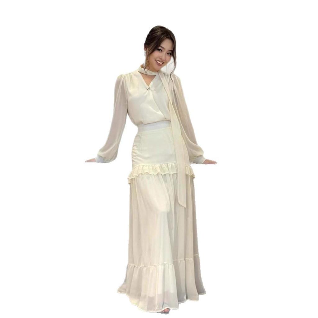 Женское ретро платье с V-образным вырезом, оборками, приталенное, Осень 2025