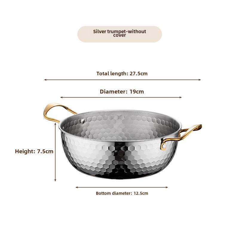 Золотая корейская кастрюля для лапши быстрого приготовления с молотковым узором из нержавеющей стали - многоцелевая кастрюля для лапши быстрого приготовления и супа с крышкой