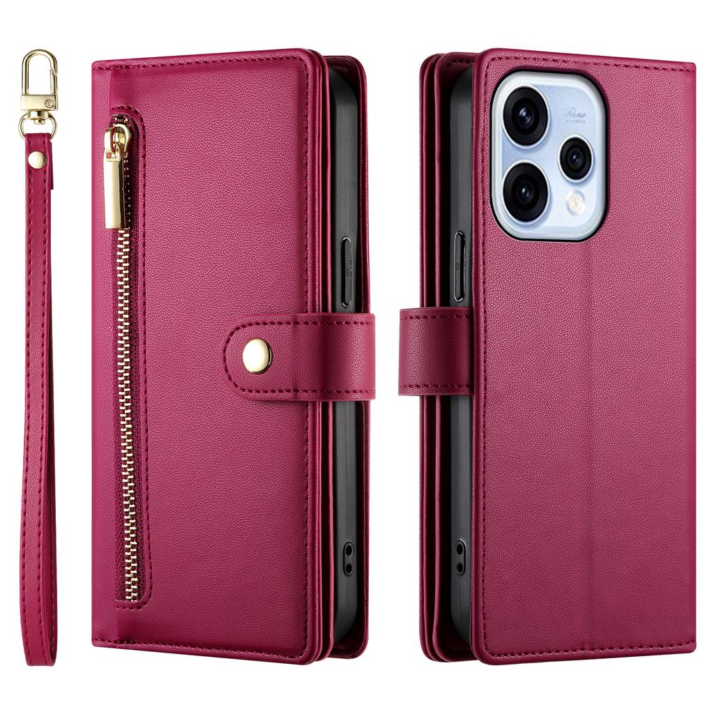 For Oppo Reno15 5G (Global) / Reno15c 5G (China) Leather Case Zipper Pocket Wallet Phone Cover with Straps