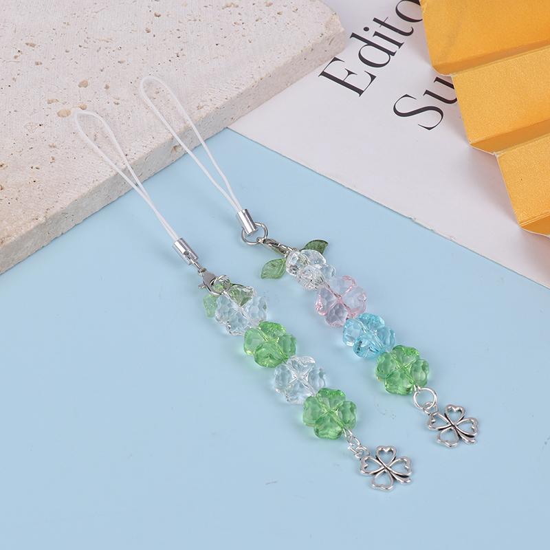 Y2K модный шнурок для телефона с бусинами, счастливый четырехлистный клевер, цепочка для мобильного телефона, брелок для мобильного телефона, подарки для девочек