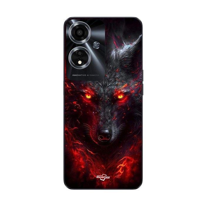Coque pour Oppo A59 5G Loup noir feu rouge