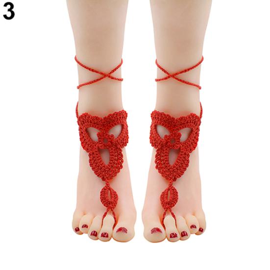 Girl's Barefoot Anklet Crochet Cotton Ankle Chain Sandal Bracelet Foot Jewelry