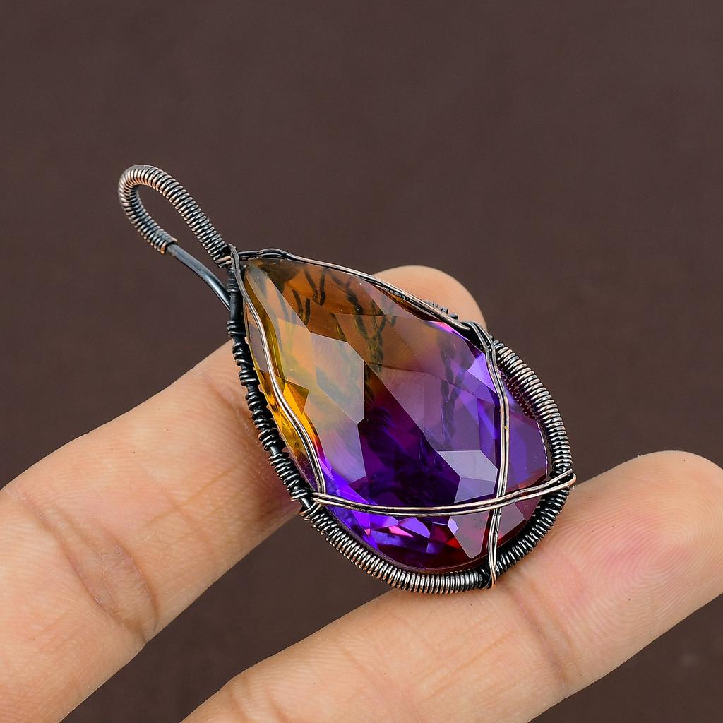 Натуральный двухцветный турмалин, драгоценный камень, медная проволока, подвеска 2,4 дюйма, D4K90