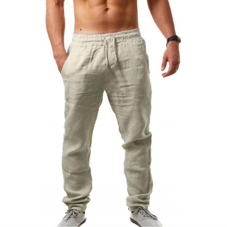 Men's Solid Color Drawstring Hip Hop Cotton Linen Casual Pants (Summer 2025)