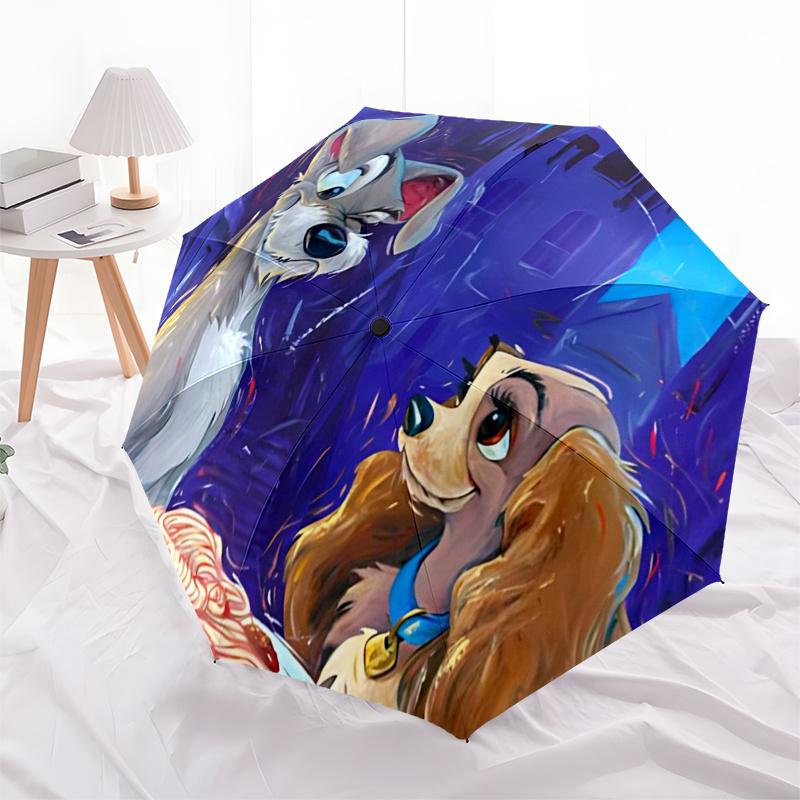 Lady and the Tramp Themed Travel Umbrella-8 Ribs Automatic Opening and Closing, Portable Folding Design, Compact and Stylish Umbrella