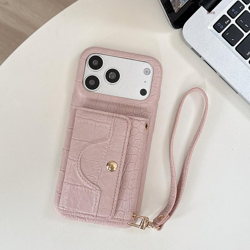 Phone Case With Card Slot Wrist Strap IPhone 18 Pro Max 17 16 15 14 Full Body Shockproof PU Leather Cover