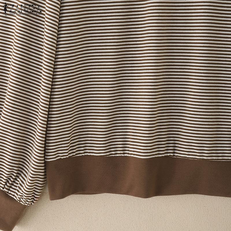 Women Casual Zanzea Round Neck Long Sleeve Stripe Blouse