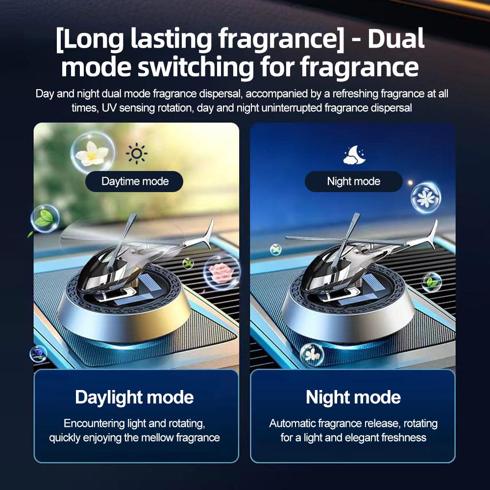 Вращающийся освежитель воздуха для автомобиля на солнечных батареях, вертолет, солнечная ароматерапия, украшения из сплава, ароматизатор, автоматический диффузор ароматов, удаление запаха