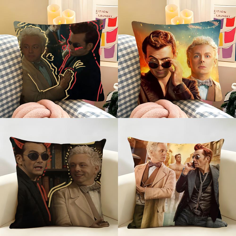 Classic Tv GGood Omens Cushion Cover Natural Linen Organic Fabric DoubleSided Printing Room Sofa Decor Pillow Case
