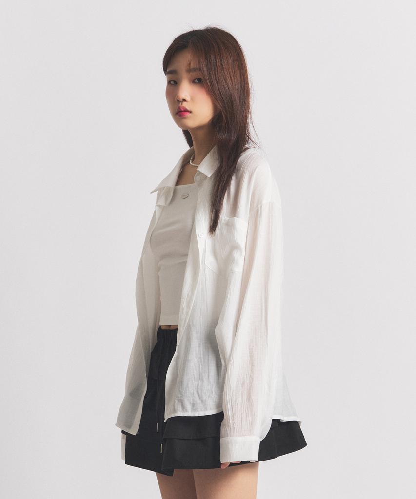 NEALIZE Ribbon Oversized See-Through Shirt White