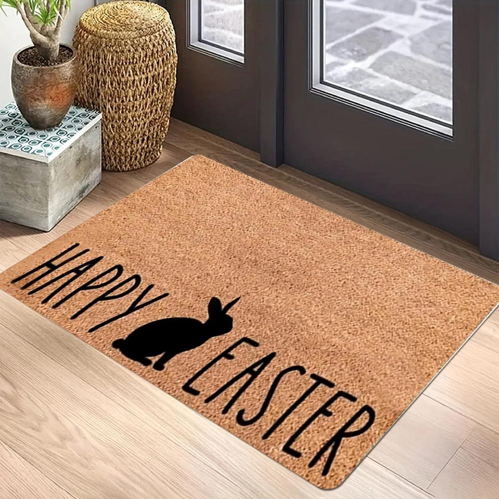 VIKAMA Welcome Carrot Pattern Carpet Mat Rug - Colorful Rabbit Silhouettes Paw Prints Easter Home Decoration Welcome Mat