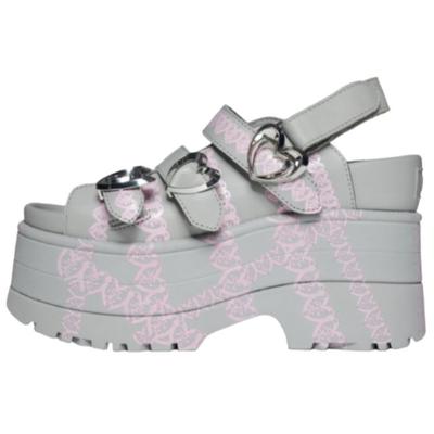 Yueqi Qi X Кожа Мода Толстая Подошва Открытый Носок Блестящее Золото Клинья Римские Сандалии Женские сандалии Серый 1174810-GREY