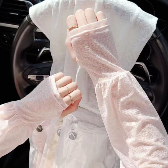 Summer Lace Arm Sleeves for Women UV Sun Protection Fingerless Long Gloves Floral Lace Sunscreen Sleeve for Driving Cycling