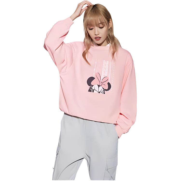 Li-Ning Свободный спортивный свитшот с принтом Микки Диснея, женские топы розового цвета AWDR330-8