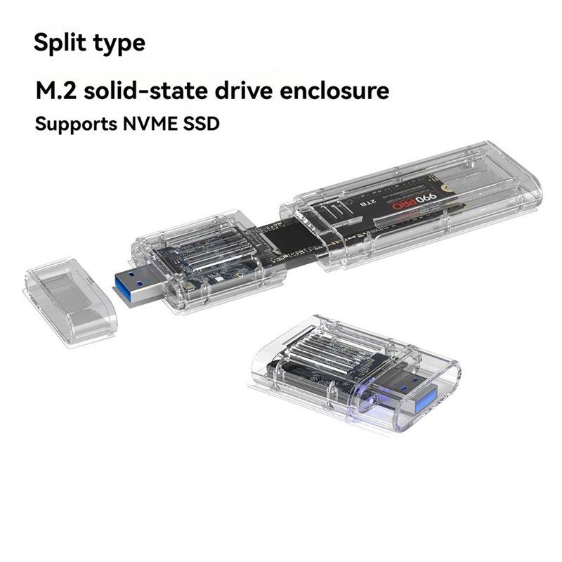 ABUO-Съемный корпус для M.2 NVMe SSD, внешний адаптер M.2 на Type-A USB3.2, кейс для NVMe SSD, аксессуары для ноутбука, прозрачный черный