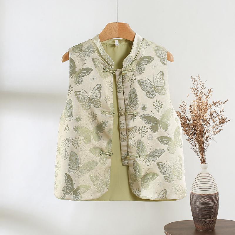 New Golden Butterfly Jacquard Stand-up Collar Vest for Women's Early Spring New Temperament Vest