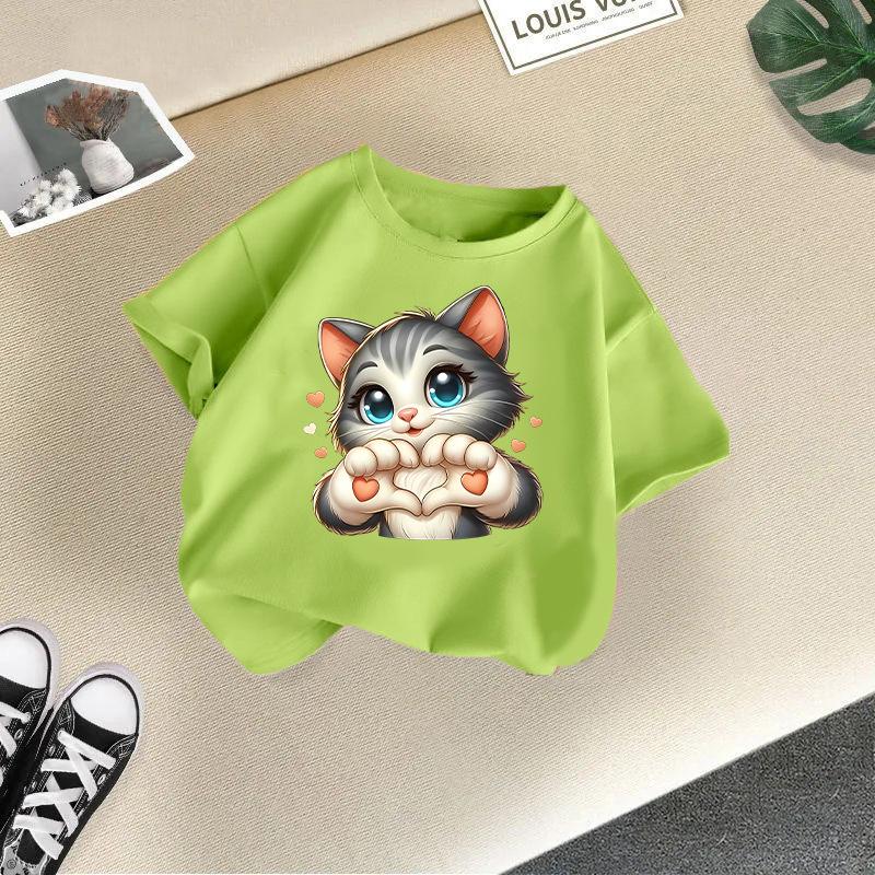 Children's casual short-sleeved t-shirt - Summer Boys' and Girls' Casual Cute Cat T-shirt