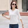 Summer T Shirt Women Cotton O-Neck Streetwear Tshirt Short Sleeve Solid Color Three Quarter Sleeve Tee Shirt Femme Sexy