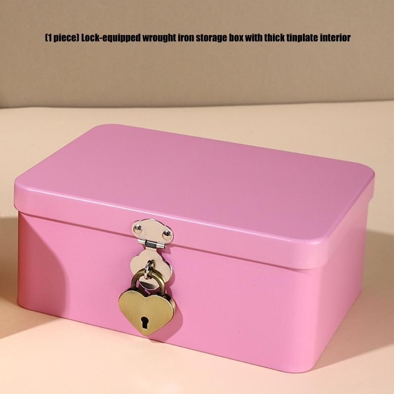 Tinplate Storage Tin with Keyed Lock, Metal Case for Jewelry, Medicine, Keys, and Small Items on Desk or Dresser