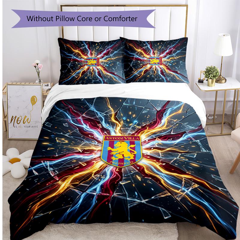 Aston Villa Football Printed 3 Pieces Bedding Set, Comfortable Skin Friendly Bedroom Duvet Cover Set