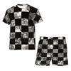 Шахматный летний спортивный костюм с 3D принтом, футболки и шорты с круглым вырезом, классические мужские/женские повседневные модные наряды, 6 стилей, XS-5XL