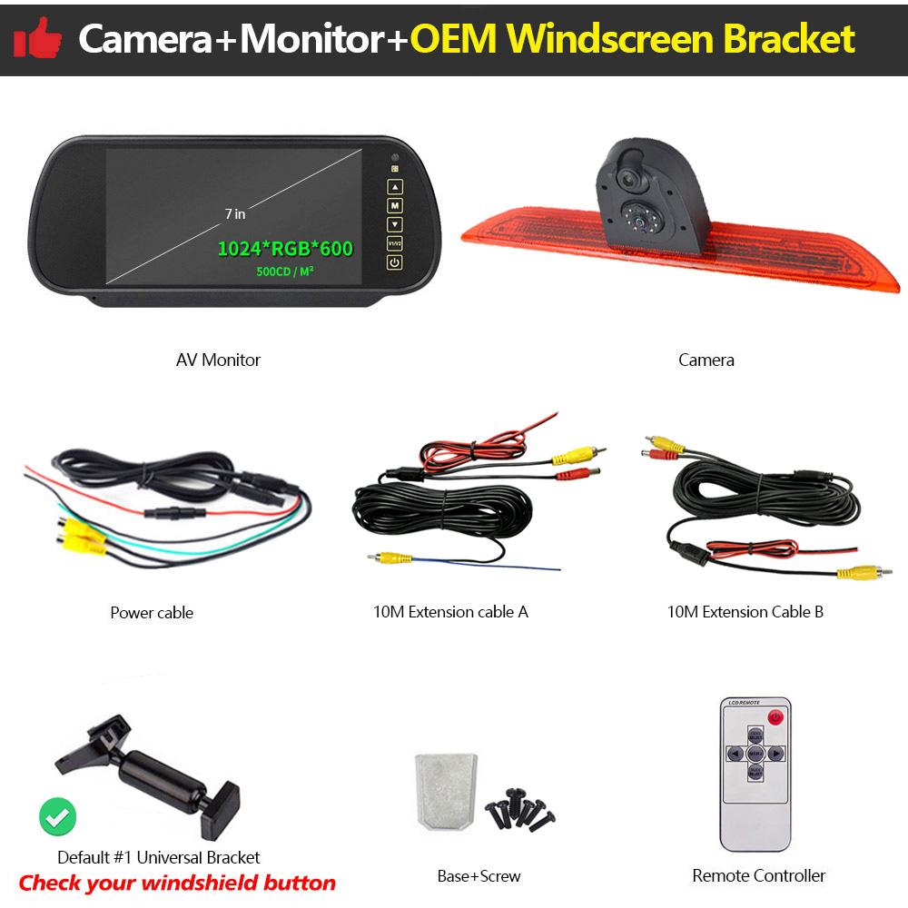 JIEPIE Twin Lens Brake Light Rear View Reverse Dual Lens Camera with 7" Room Mirror Monitor for Ford Transit MK8 (2014-Onwards)