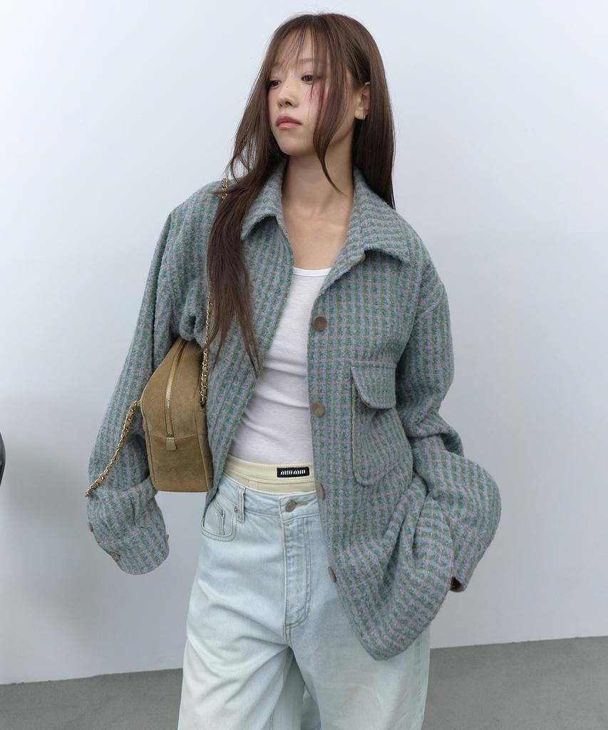 RAFFINE ATELIER Corduroy Color Block Shirt Jacket Mint