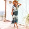 Women Summer Dress V-Neck Short Sleeve Side Slit Design Maxi Dress Tie Dye Print Loose Fit Casual Dress