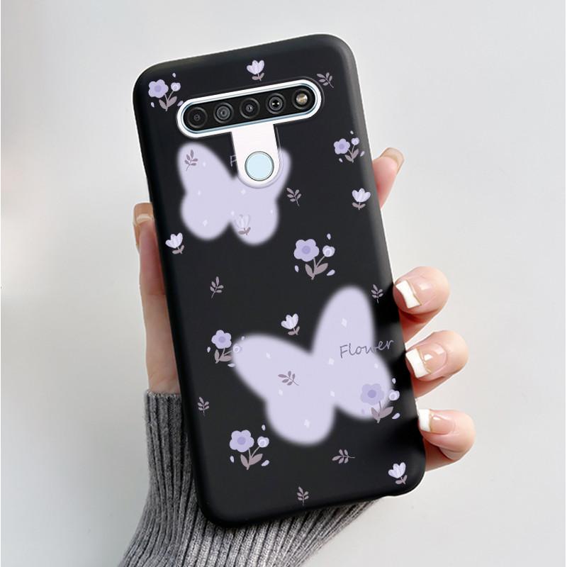 Чехол с рисунком для LG Q61 / LG K61 / LG Q70, чехол-бампер, мягкий силикон, черный корпус, милый цветочный мультяшный чехол