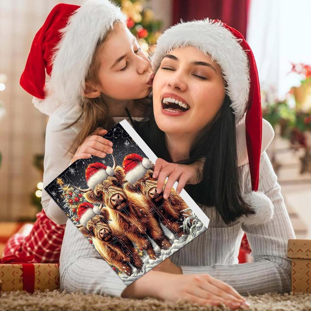 Рождественский Адвент-календарь 24 дня Украшения Хайлендская корова 2D акрил Милые животные Украшения на рождественскую елку Рождественский обратный отсчет Подарки