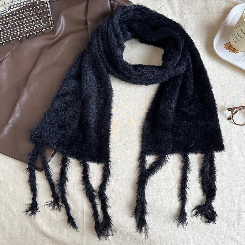 Luochi Knitting~Плюшевый шарф конфетных цветов: Мягкий, приятный для кожи, теплый, с кисточками и косами, универсальный зимний шарф-снуд для женщин.