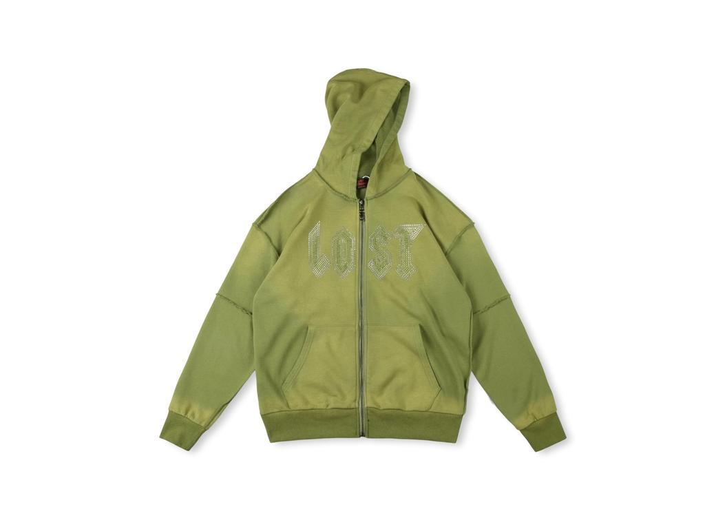 Худи на молнии с принтом черепа и стразами, американский уличный стиль, 24FW, с большим логотипом