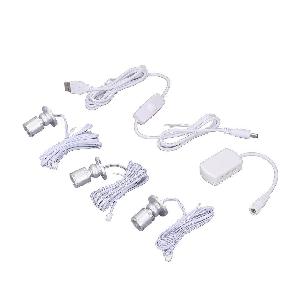 Мини светодиодные точечные светильники 5 В USB Свет для витрины 1-3 регулируемых маленьких светильника для шкафа для коллекции ювелирных изделий Серебристый Белый свет