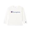 Champion Футболка детская с длинным рукавом и надписью, размер 110, горловина, 100% хлопок, логотип, базовая, молочно-белый, (CK-Y402)