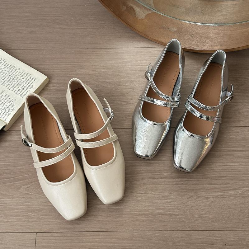 French Mary Jane Women's Shoes 2025 New Summer Fashion Temperament Silver Thick Heel Single Shoes with Skirt Small Leather Shoes