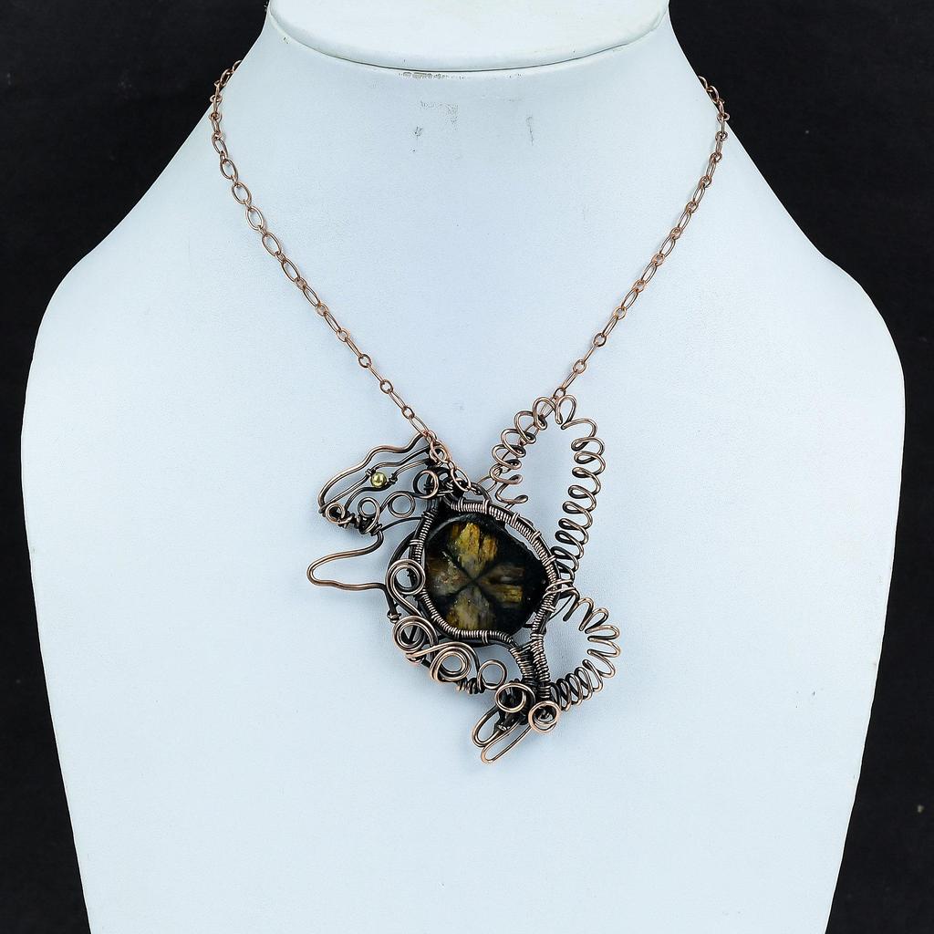 Подвеска из киастолита, обмотанная медной проволокой, подвеска из натурального драгоценного камня, ювелирное украшение, подвеска в виде кролика, подвеска ручной работы, украшения, обмотанные проволокой, подарки для жены