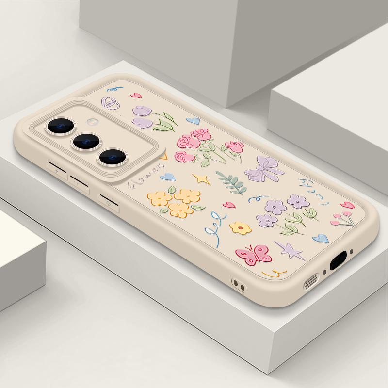 Cartoon Floral Print TPU Shockproof Matte Case For Samsung S25 Ultra S24 FE S23 Plus A56 A36 A16 A15 A55 A06 Soft Silicone Lens Protection Phone Cover