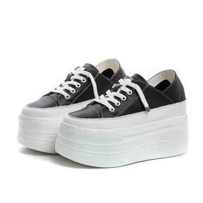 Мода 9 см Натуральная Кожа Женские Весенне-Летние Туфли Кроссовки на Платформе Танкетка Высокий Каблук Женская Повседневная Обувь Модные Кроссовки Шлепанцы