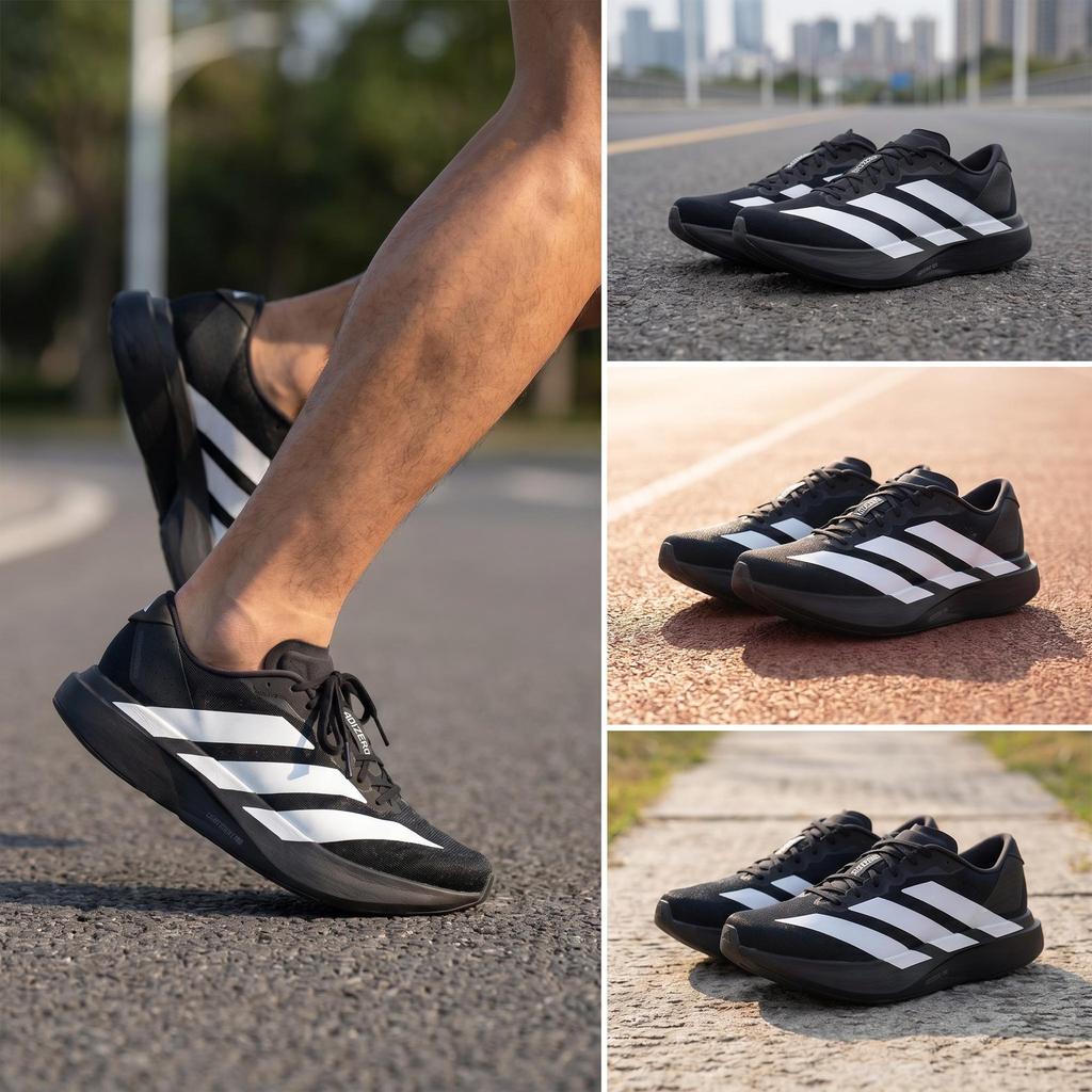 adidas Adizero Evo SL Увеличивающие рост Низкие Марафонские Тренировочные Беговые Кроссовки Мужские Черно-Белые JP7149